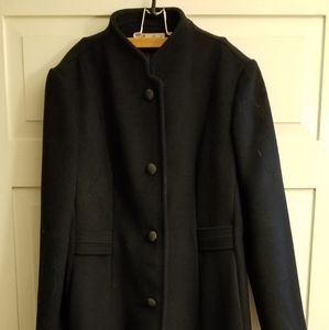 Long Vintage Wool Winter Coat, Dark Navy Blue
